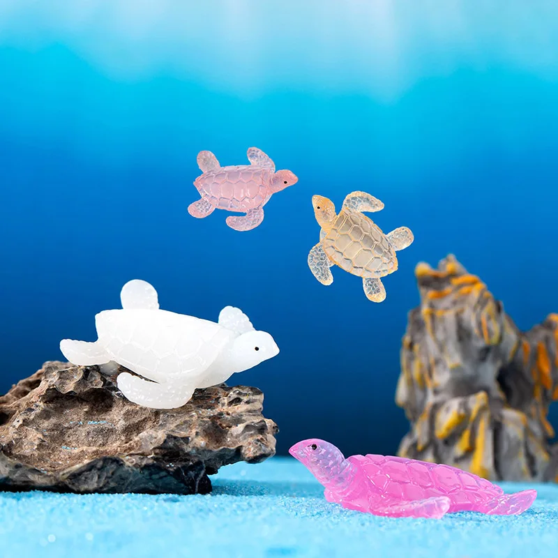 5/10pcs Luminous Sea Turtle Figurine Popular Beach Decor Terrarium Miniature Fairy Garden Aquarium Polyresin Craft Accessories