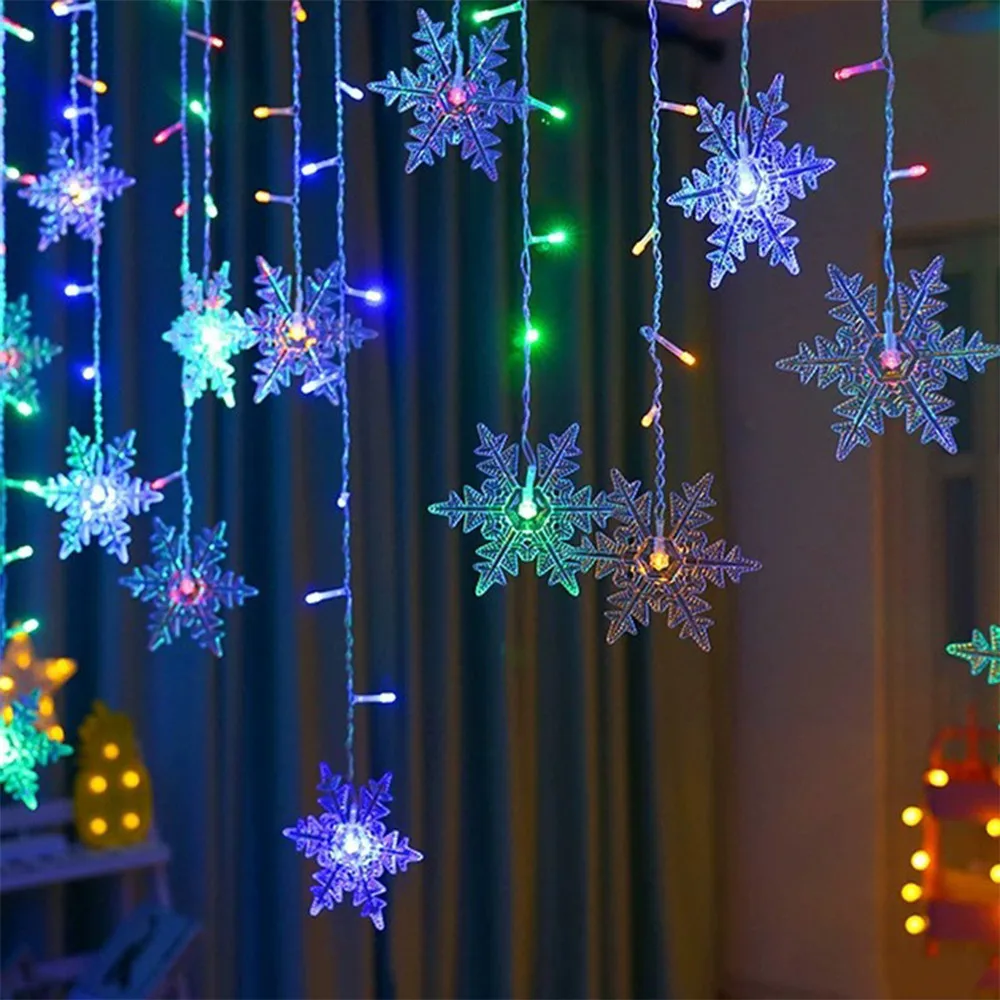 

LED Christmas Wreath Light String Ice Piton Snowflake Curtain Light Street Garden EU Standard Plug Navidad 2024 New Year 2025