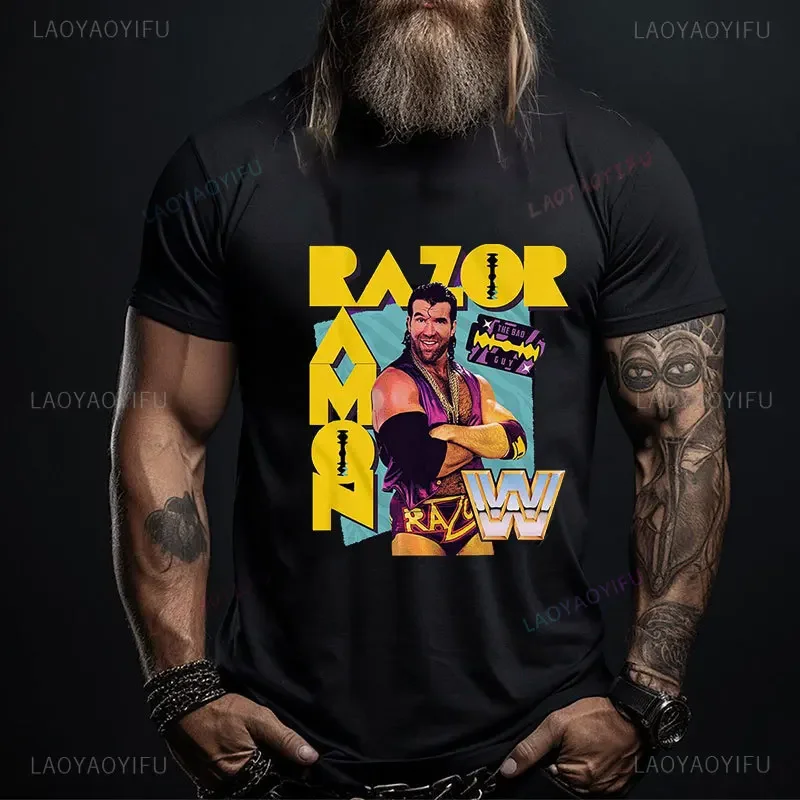 Summer High Quality Men Razor Ramon Black T-Shirt Scott Hall Bad Guy Pure Cotton Shirt W Humor Leisure Tee Harajuku Women TShirt