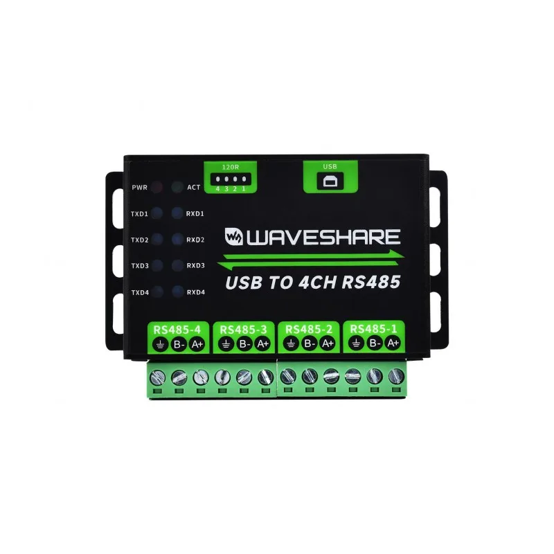 Industrial USB to 4-Channel RS485 Converter Aluminum Alloy Case Multi-System Support