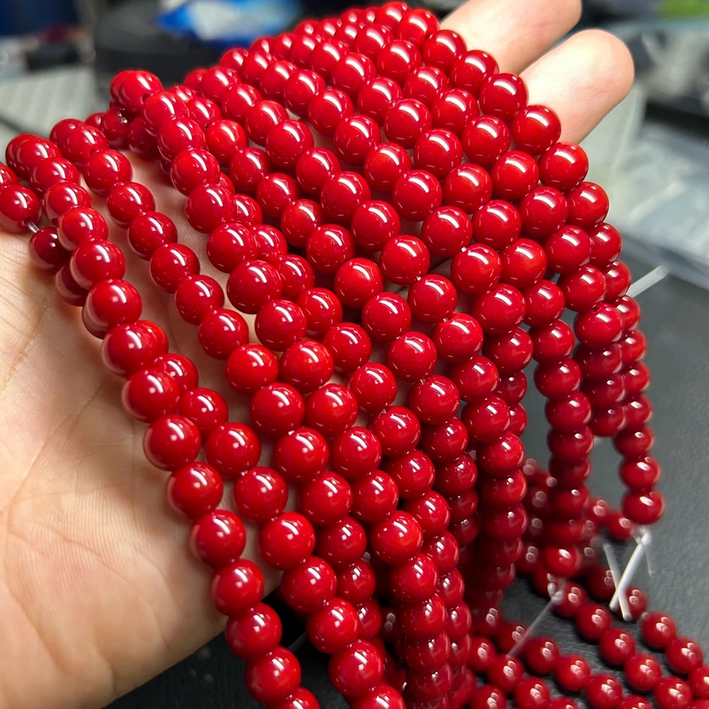 4-12mm Red Coral Synthetic Round beads Bracelet Semi-finished Product Strands For Jewelry