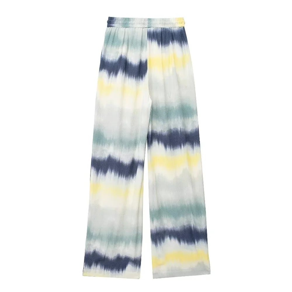 PB&ZA 2024 Spring New Women\'s Fashion and Elegance Casual Versatile Tie Dyed Printing Hanging Shirt Wide Leg Pants Set