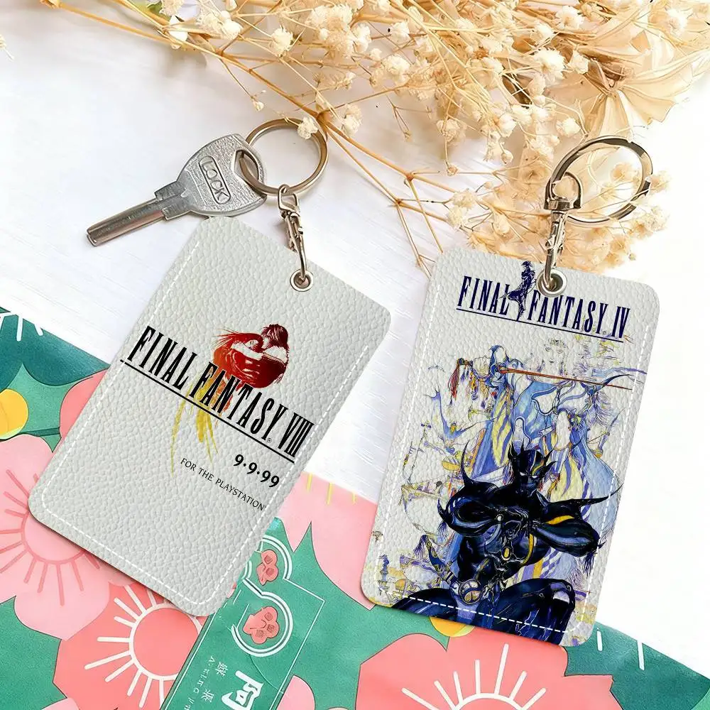 Vintage F-Final Game Fantasy VIII   Stylish Leather Card Holder Keychain  Travel-Friendly Case for Essentials