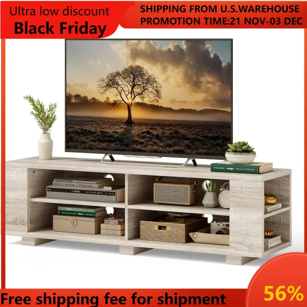 

Wooden TV Stand for TVs up to 65 Inch Flat Screen, Modern Entertainment Center with 8 Open Shelves,Living Room Bedroom TV Stands