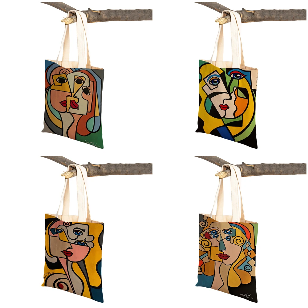 Picasso Abstract Art Anime Women Shopping Bags Double Sided Eco Casual Canvas Shoulder Handbag Vintage Shopper Bag