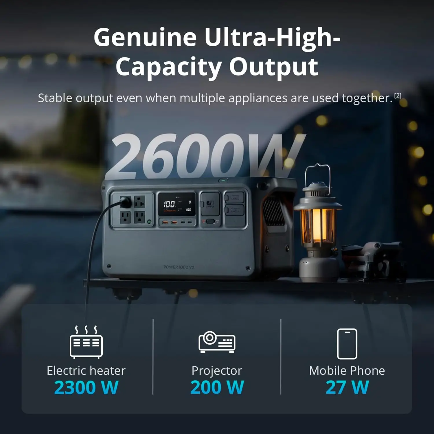Portable Power Station 2600W Output 1024Wh LFP Battery Fast Recharge Electric Generator For Home Camping Rvs Off Grid