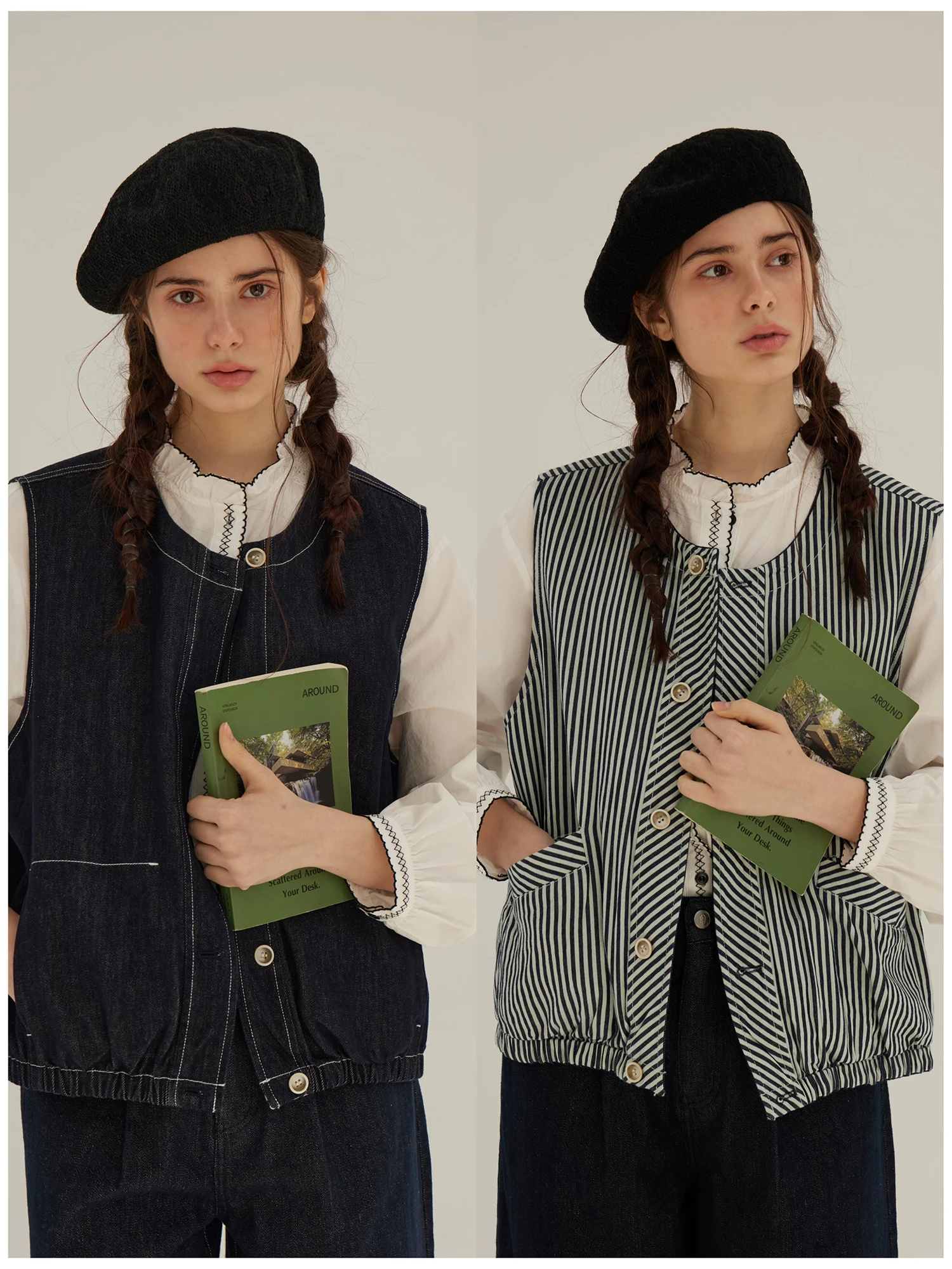 

Джинсовый жилет Sullenger в стиле ретро, двусторонний, с контрастными линиями глубокого цвета, свободного кроя, женский, из смесового хлопка и полиэстера, с круглым вырезом