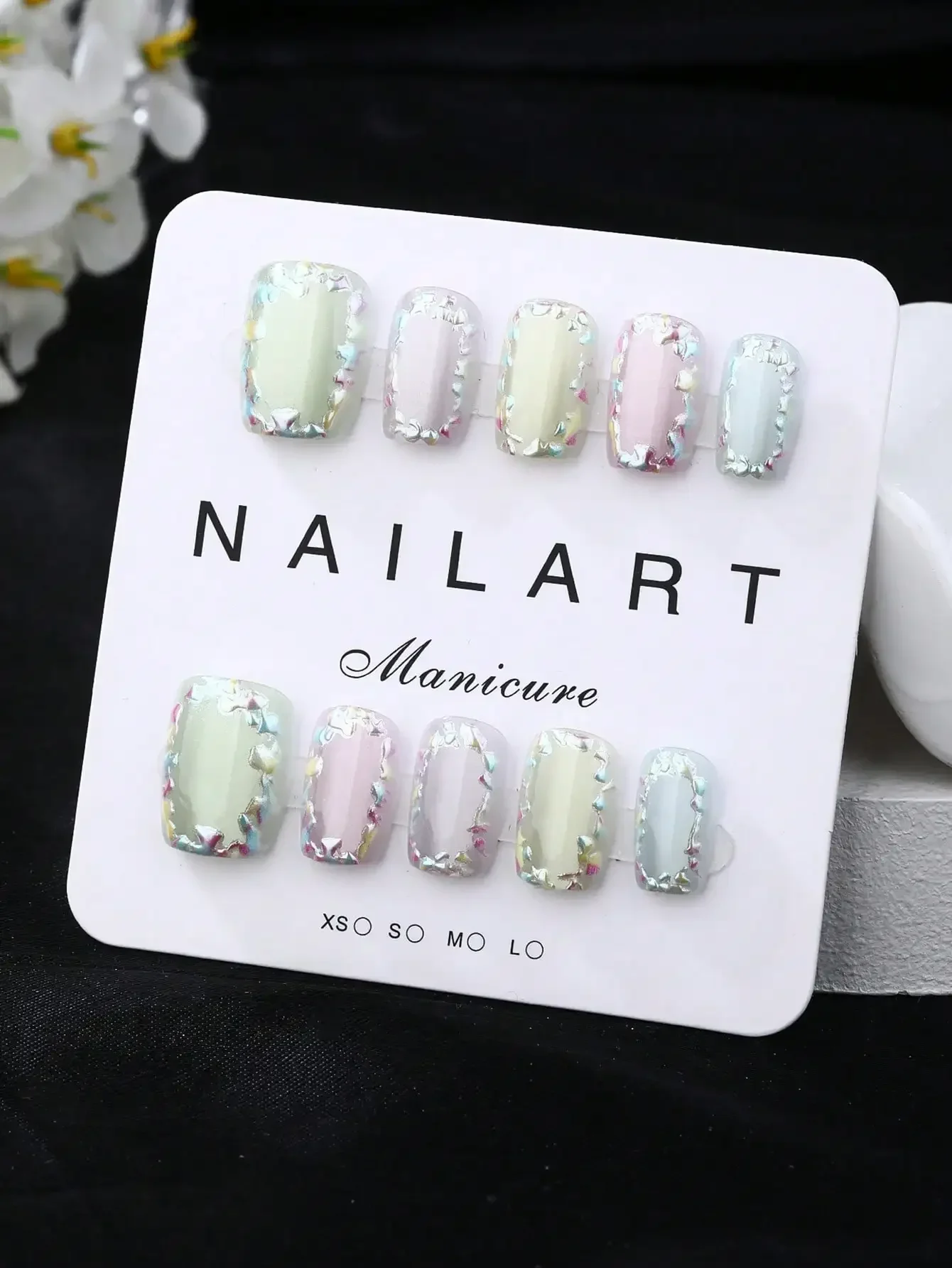 

10pcs French Manicure Press-On Nails, Short Trapezoid Shape, Handmade Elegant Design, High-End French Style, Gel Polish, Glitter