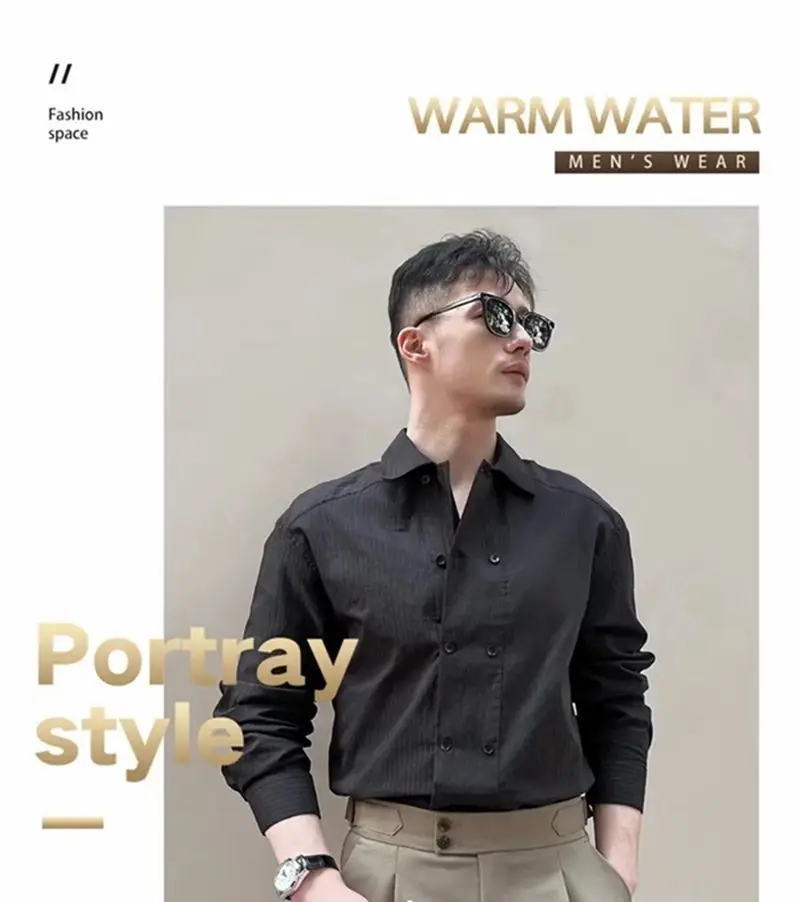 Striped Shirt for Men in Spring and Autumn Korean Style High End Solid Color Loose and Simple Long Sleeved Shirt Trendy