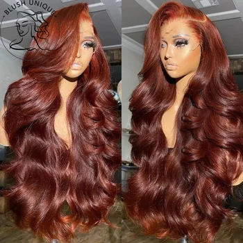 Parrucche anteriori del merletto dell'onda del corpo marrone rossastro HD parrucche colorate trasparenti del merletto di Auburn parrucche Glueless sintetiche di densità di rame rosso 180