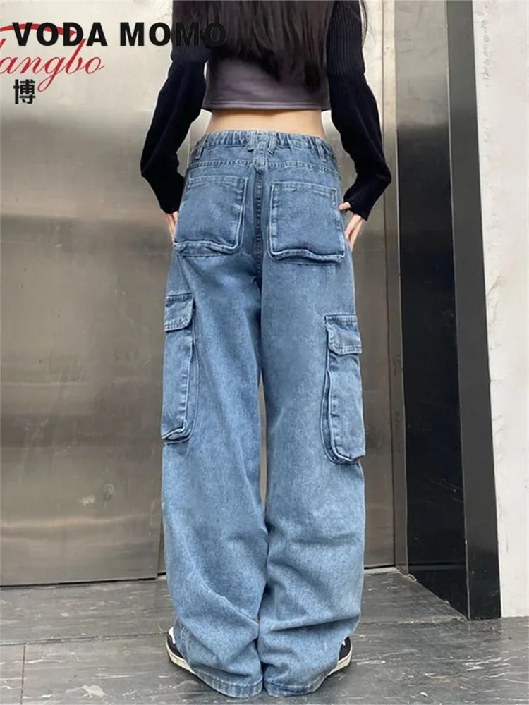 جماليات عتيقة موضة غير رسمية فضفاضة من قماش الدنيم Y2K ملابس الشارع واسعة الساق بنطلون مستقيم عالي الخصر جينز ملابس نسائية