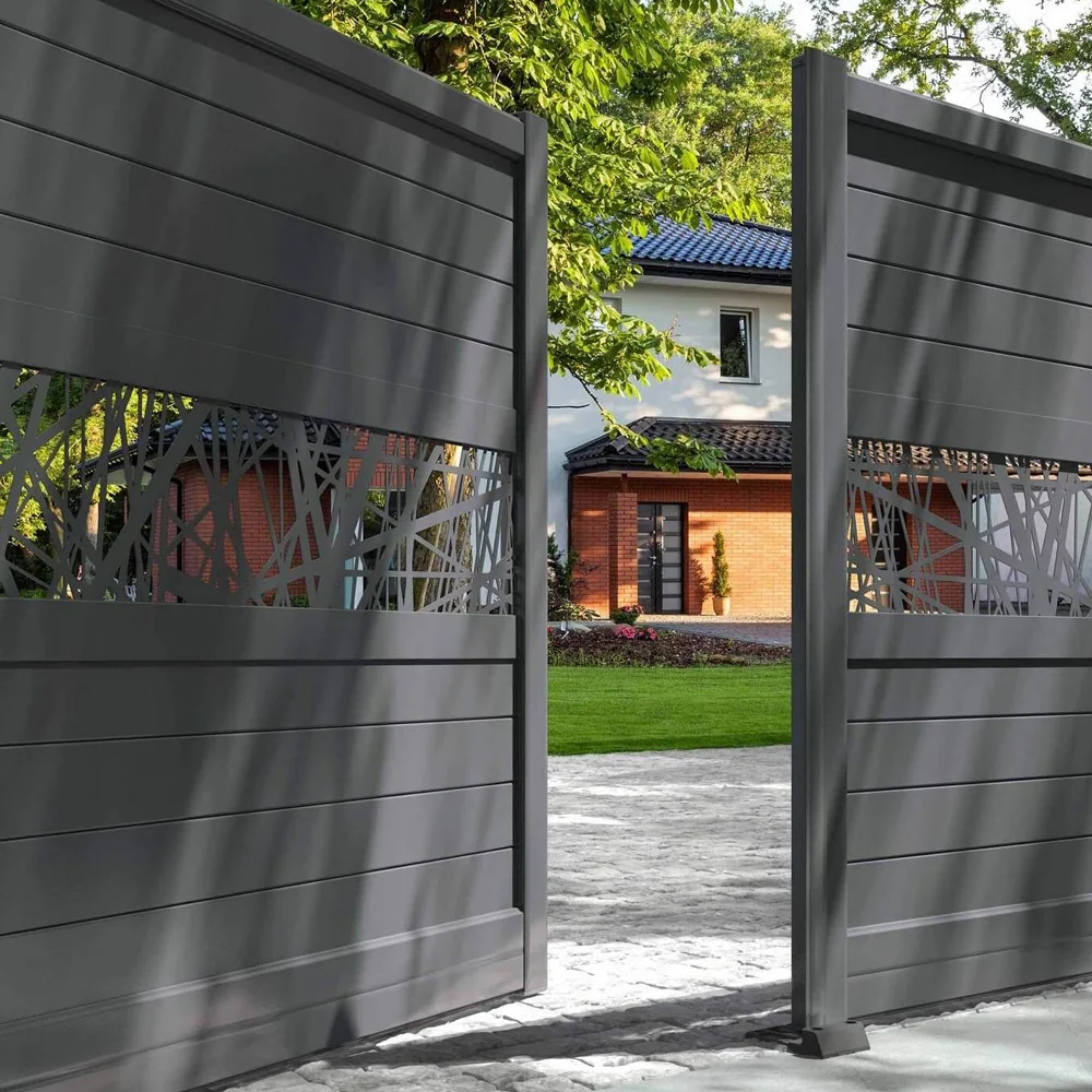 Heavy Steel Main Gate Modern Residential Entrance Automatic Swing Driveway Outdoor Security Eco Friendly Powder Coated