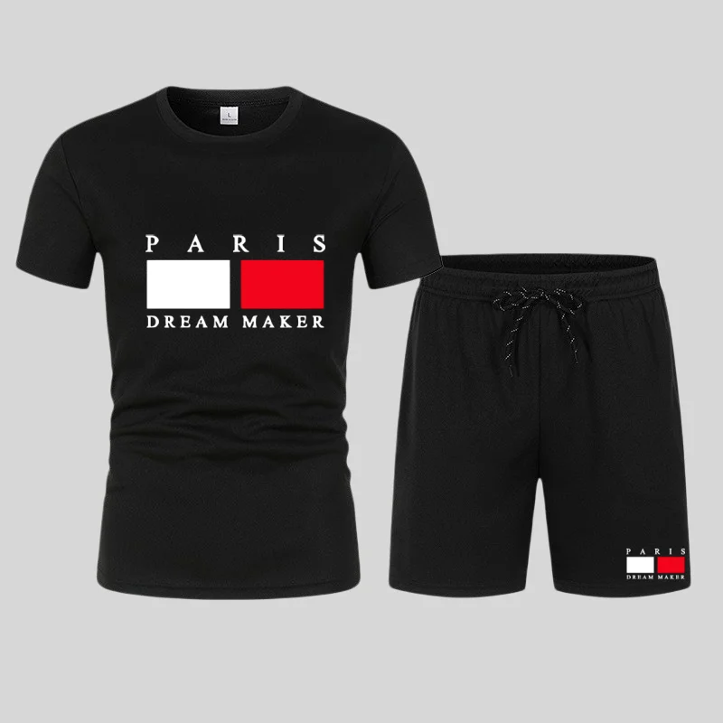 Summer men's short-sleeved T-shirt and short pants, comfortable sportswear, men's casual round-neck T-shirt and short pants two-