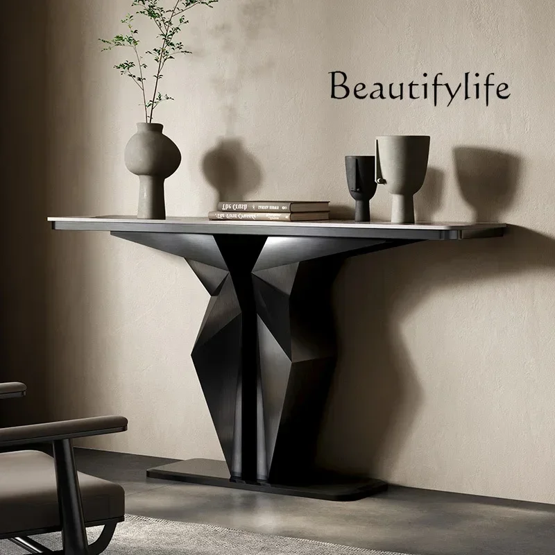 F Light Luxury Household Entrance Villa a Long Narrow Table Modern Minimalist Designer Stainless Steel Stone Plate Console Cabin