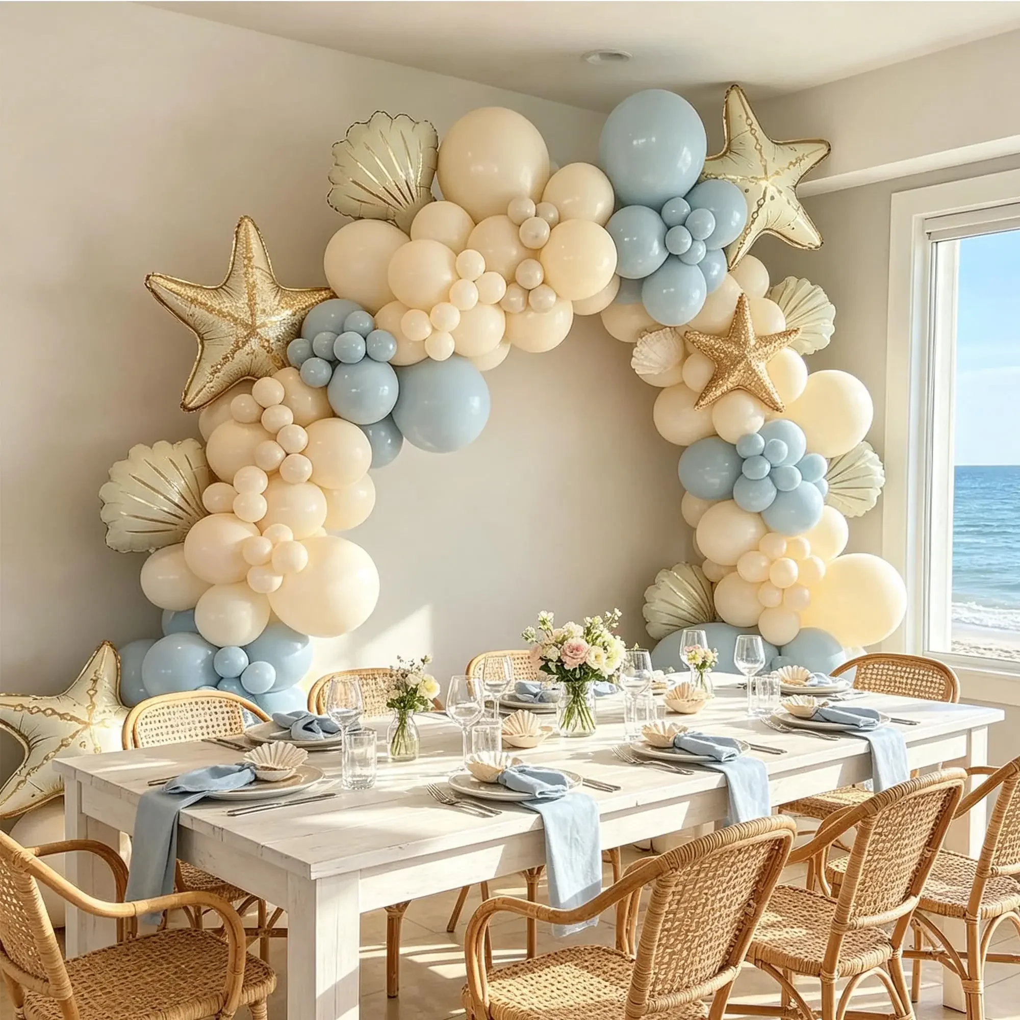 98pcs Seashell Starfish Balloons Foil Ocean Themed Balloon Under The Sea Balloons for Mermaid Themed Coastal Beach Wedding