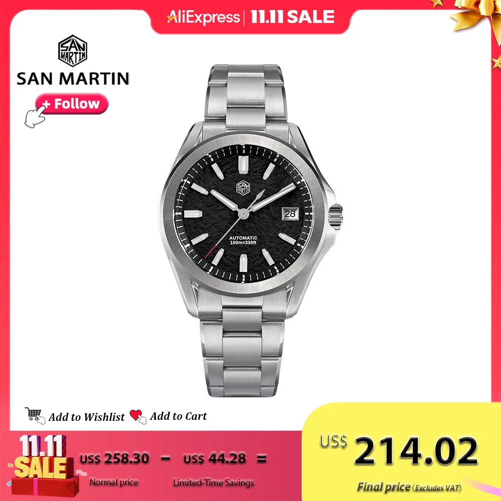 

San Martin 39mm Luxury Sport Watch Enamel Dial NH35 Automatic Mechanical for Men Steel Watches Waterproof 10Bar Luminous SN0129