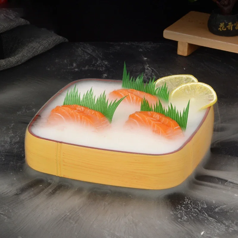 Stoviglie in plastica per uso alimentare Salmon Sashimi, può mettere vassoio per ghiaccio secco, caffetteria ristorante, utensili antigoccia, piatto quadrato per sushi