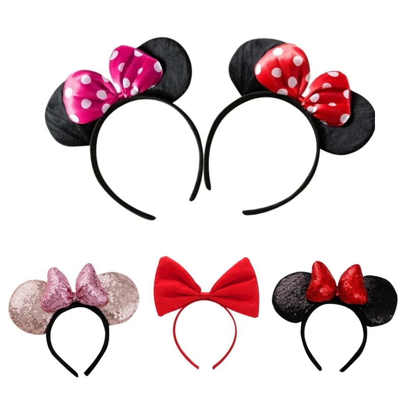 Kids Hair Accessories for Girl Minnie Mouse Ears Headbands Christmas Children Sequin Bows Girl Birthday Party Cute Hairband Gift