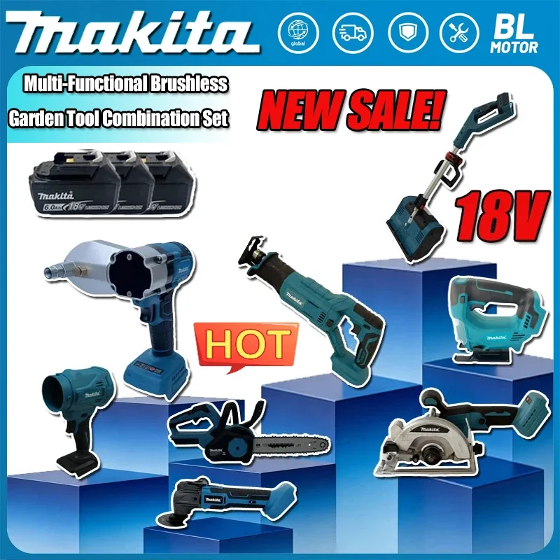 

Новинка 2026 года: Комбинированный набор Makita (бесщеточная шлифовальная машина, пистолет для герметика, цепная пила, насос для накачки, силиконовый пистолет, машина для резки) для аккумулятора 18В