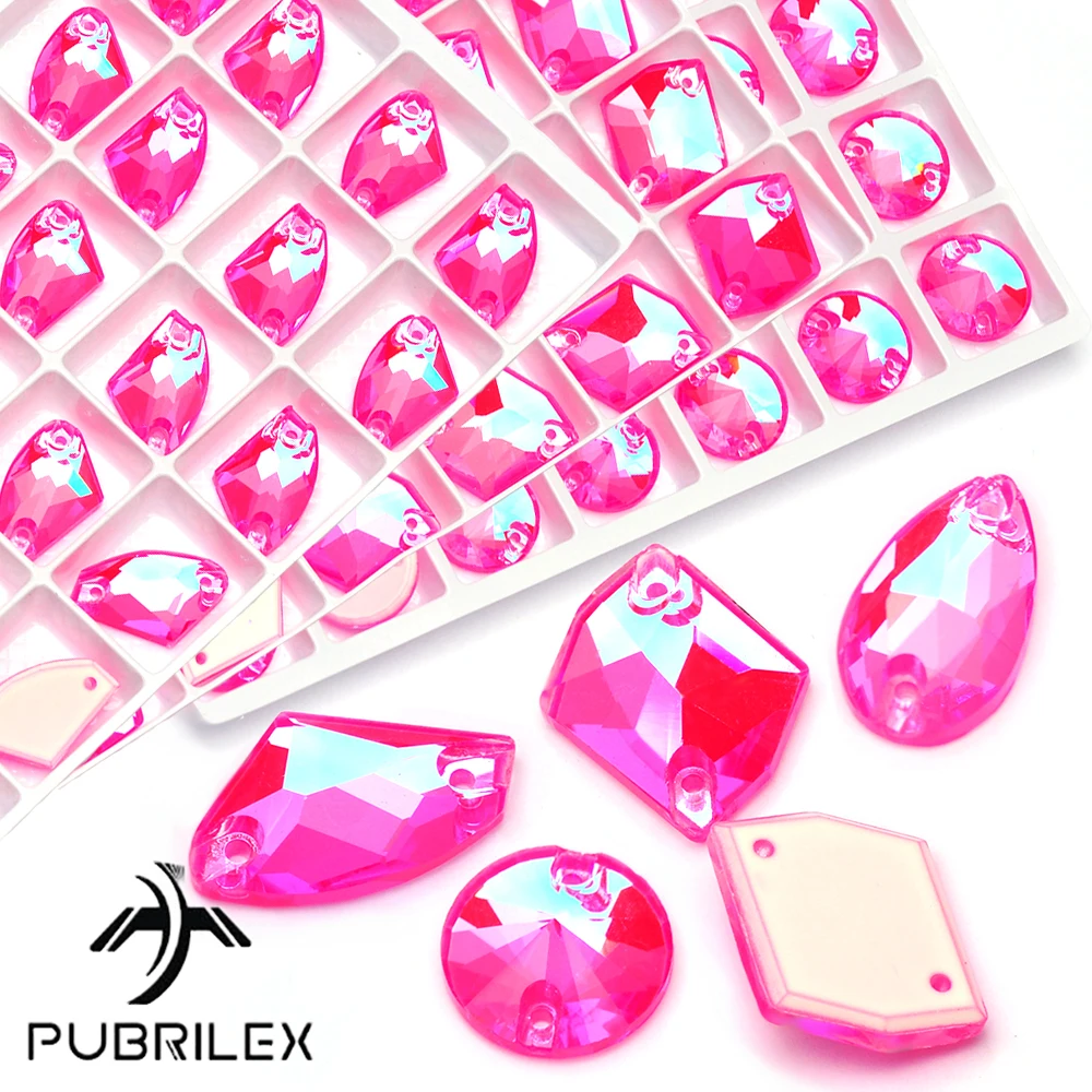 PUBRILEX Electric Pink DeLite DIY Sewing Glass Rhinestones Pink AB Strass Flatback Glitter Decorative Crystals For Clothing Bags