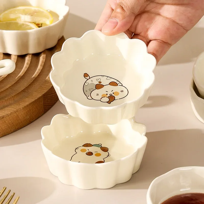 Ceramic Dessert Sauce Dish Japanese Style Tableware Cute Cat Pattern Water Drop Shape Fruit Sushi Plates home Kitchen supplies