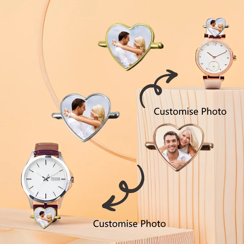 1PC Custom Picture Heart Shaped Watch Accessories - Personalised Photo Jewellery for Women, DIY Strap Decoration