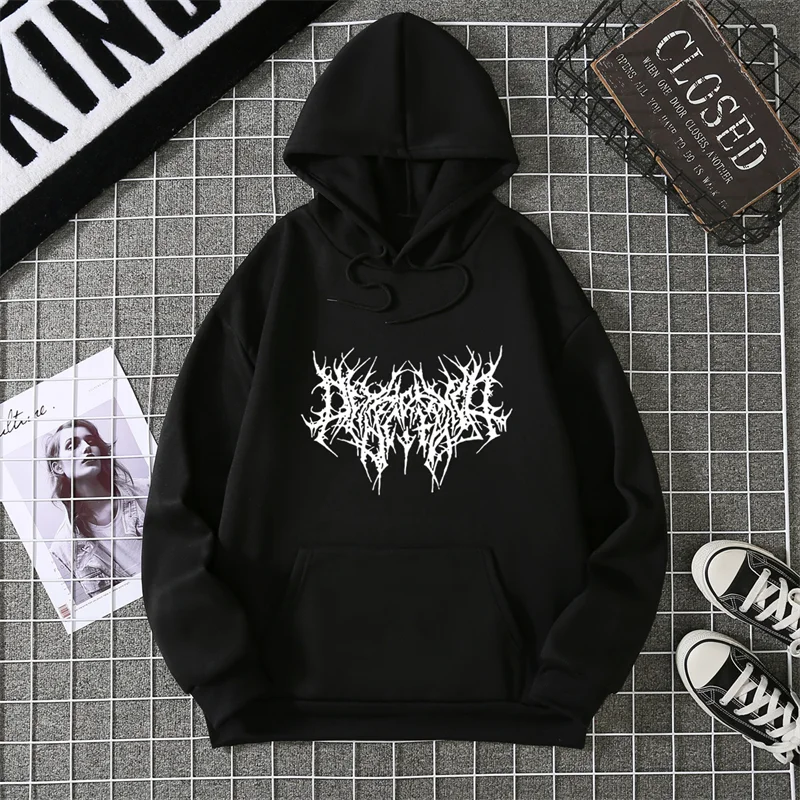 Winter Unisex Hoodie Drawstring Elastic Cuff Thorn Print Thick Hooded Sweatshirt Casual Long Sleeves Pullover Warm Tops Lady