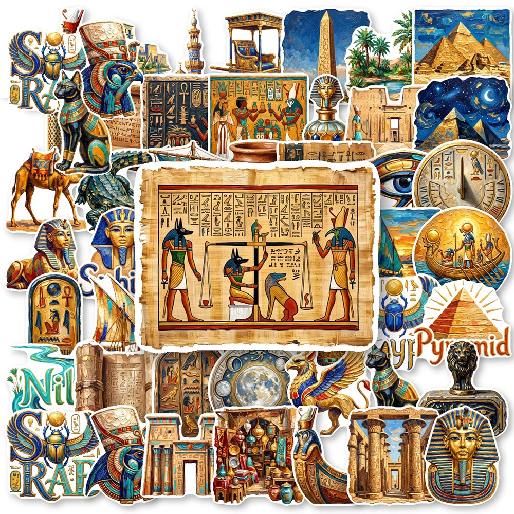 10/30/50pcs Cartoon Ancient Egyptian Culture Stickers Vintage Pyramid Pharaoh Sphinx Decals Diary Skateboard Phone Sticker Toys
