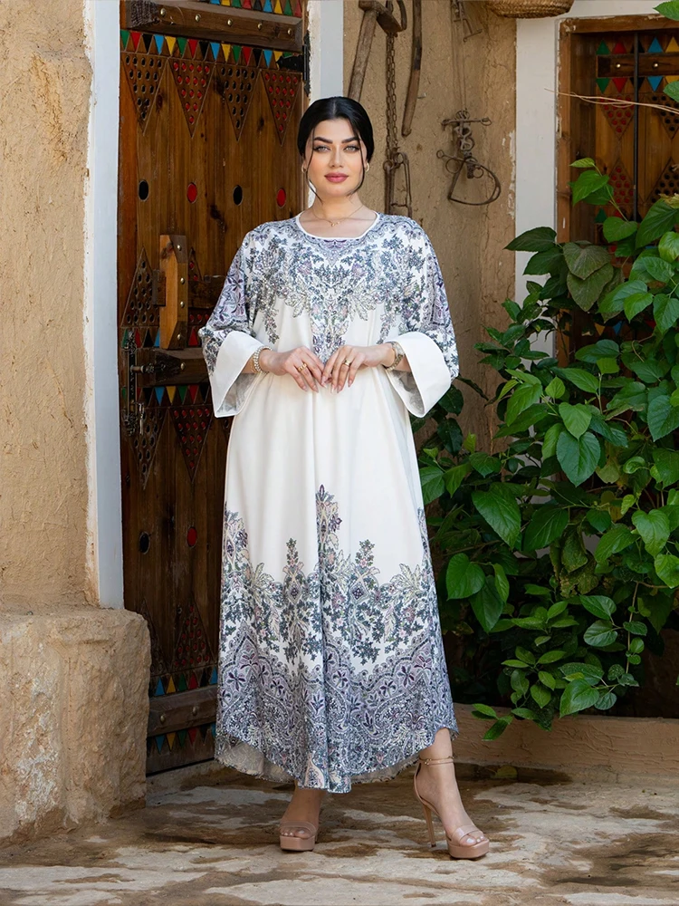 TOLEEN Women Floor-Length Dresses Fashion Embroidered Flares Floral Print Loose O-Neck Women 's Gown Elegant Evening Dress