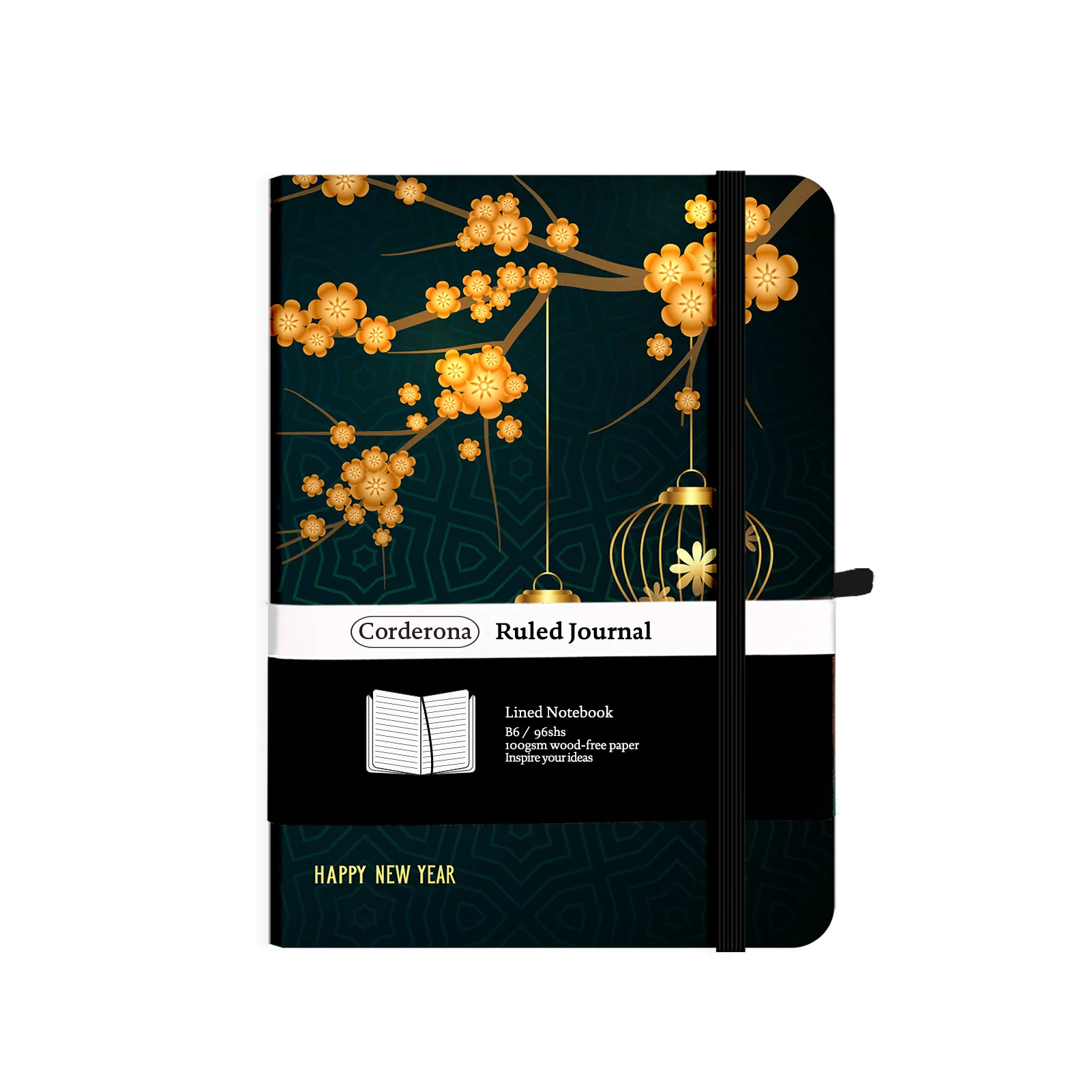 B6 Happy New Year Lined Journal 100gsm Hard Cover Ruled Executive Notebook