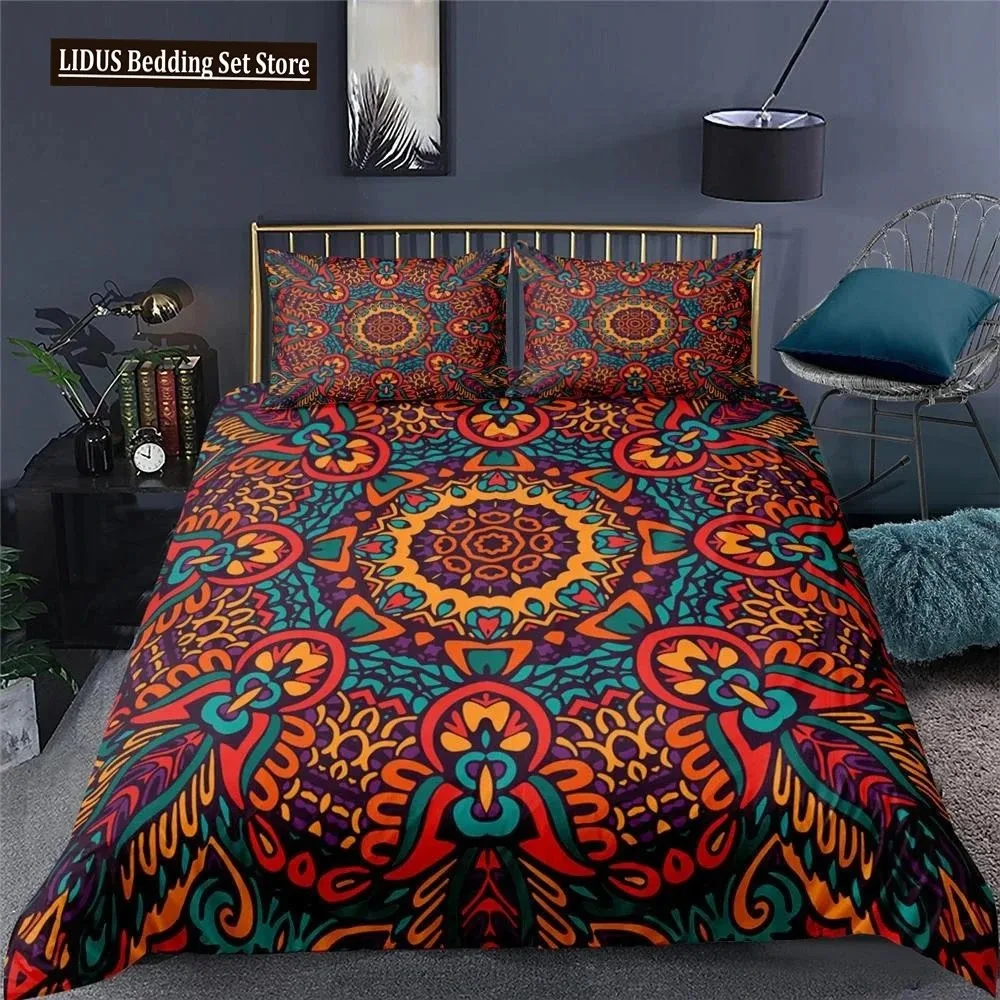 

Ethnic Bohemian Mandala Duvet Cover King Queen European Flowers Vintage Bedding Set Geometric Retro Style Polyester Quilt Cover