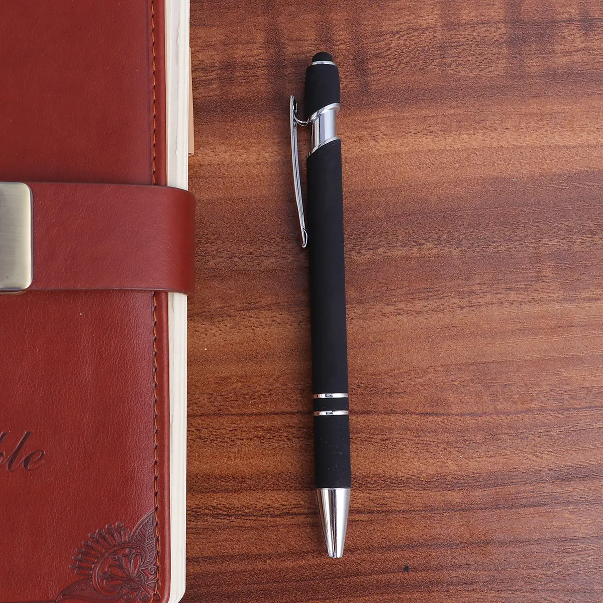 2-in-1 Metal Multi-Function Click Ball Pen Capacitive Stylus with Transparent Disc Tip for Smartphones Tablets Handwriting