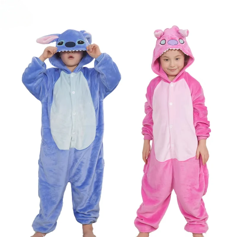 Kids Winter Stitch Flannel Pajamas Children Disney Sleepwear Unicorn Kigurumi Onesies for Boys Girls Baby Blanket Sleepers