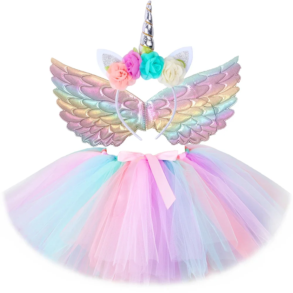 HJTT Girls Unicorn Tutu Skirt Fluffy Toddler Baby Girl Birthday Tutu Outfits Pastel Girls Tulle Skirts Kids Halloween Costume