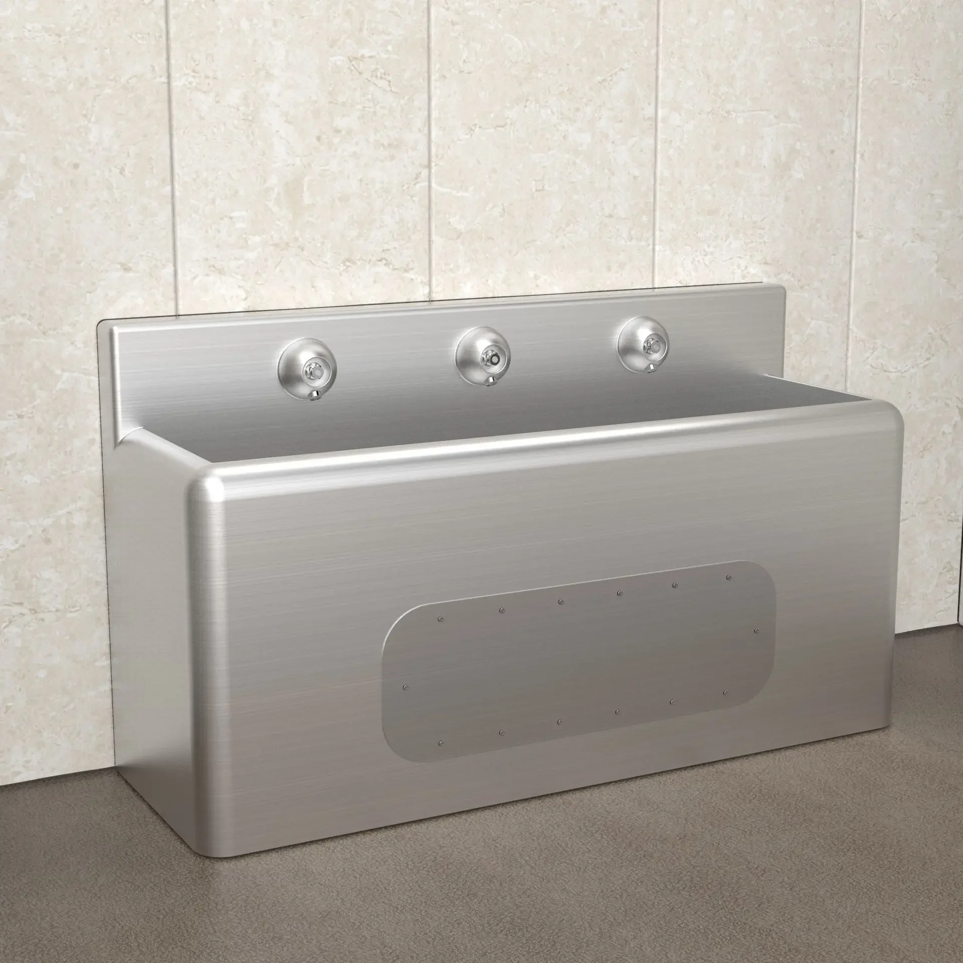 Prison-specific stainless steel wash basin, detention center rounded corner floor-to-ceiling three-water faucet stainless steel