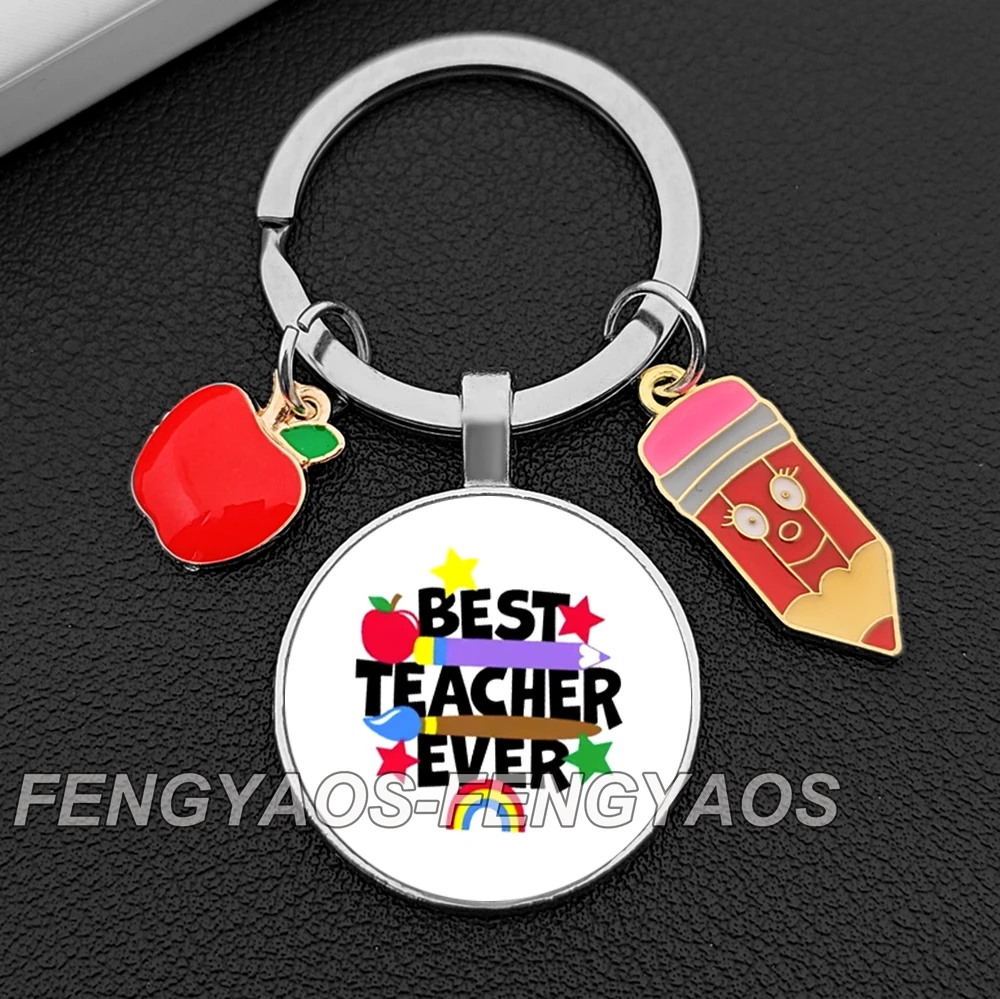Llaveros de inglés The Best Teacher para el día del maestro, el mejor regalo del maestro, llaveros de lápiz, regalo agradecido para la temporada de graduación
