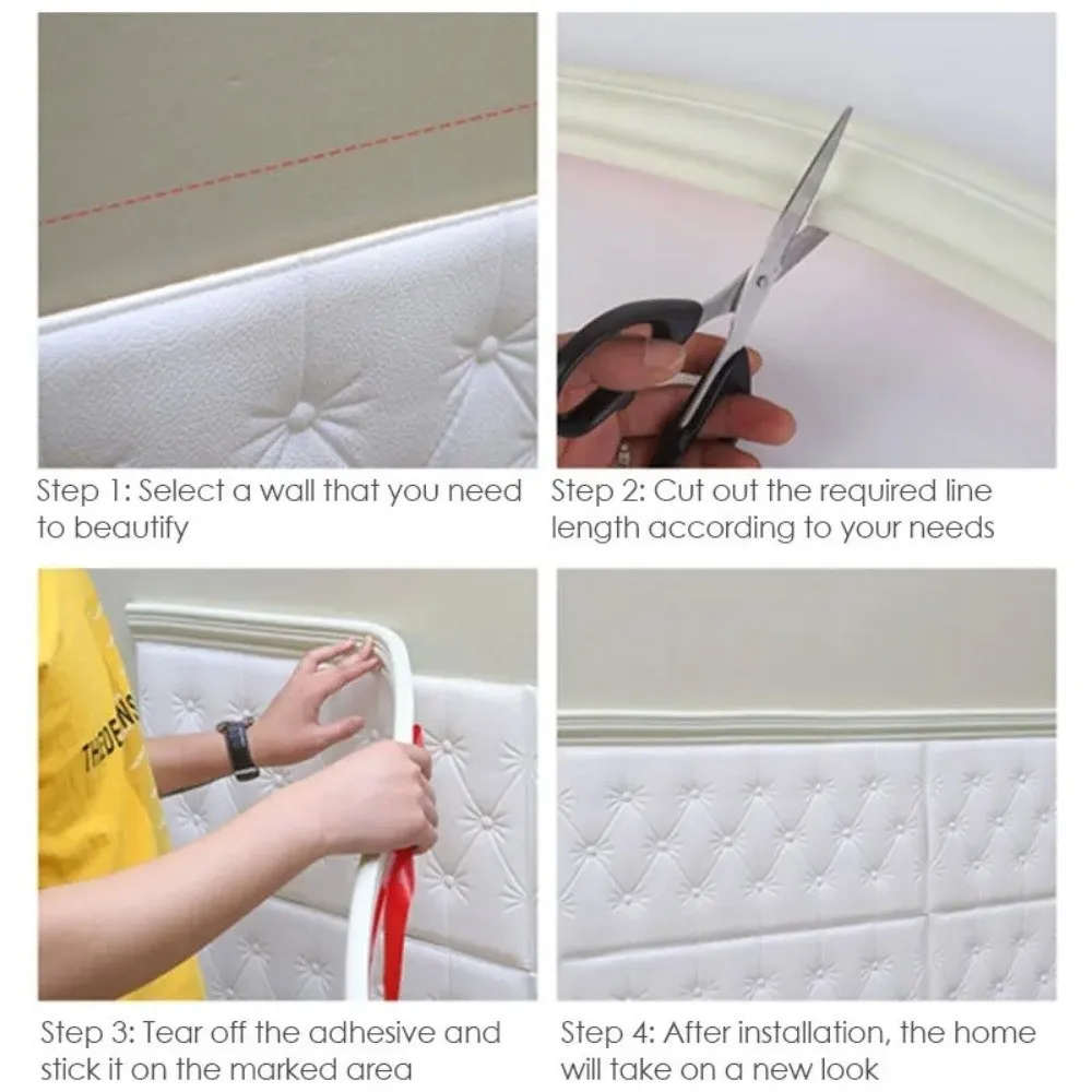 2M Self-Adhesive 3D Wall Sticker Inner Corner Trim Molding Line Tape Skirting Line Ceiling Caulk Internal Strip Edge Home Decor