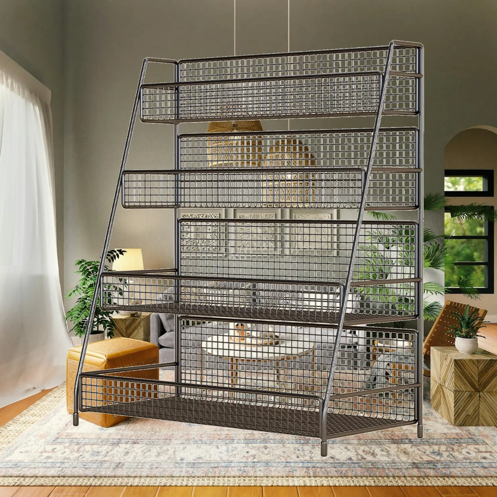 Desktop Storage Rack Slim Desk Shelf Organizer Wire Mesh Shelf Open Tabletop Display Stand Versatile for Kitchen Counter