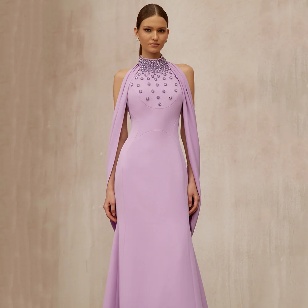 

Customized High Collar Long Evening Dresses Elegant Formal Occasion Prom Gowns Crystal 2025 Floor Length Prom Dresses