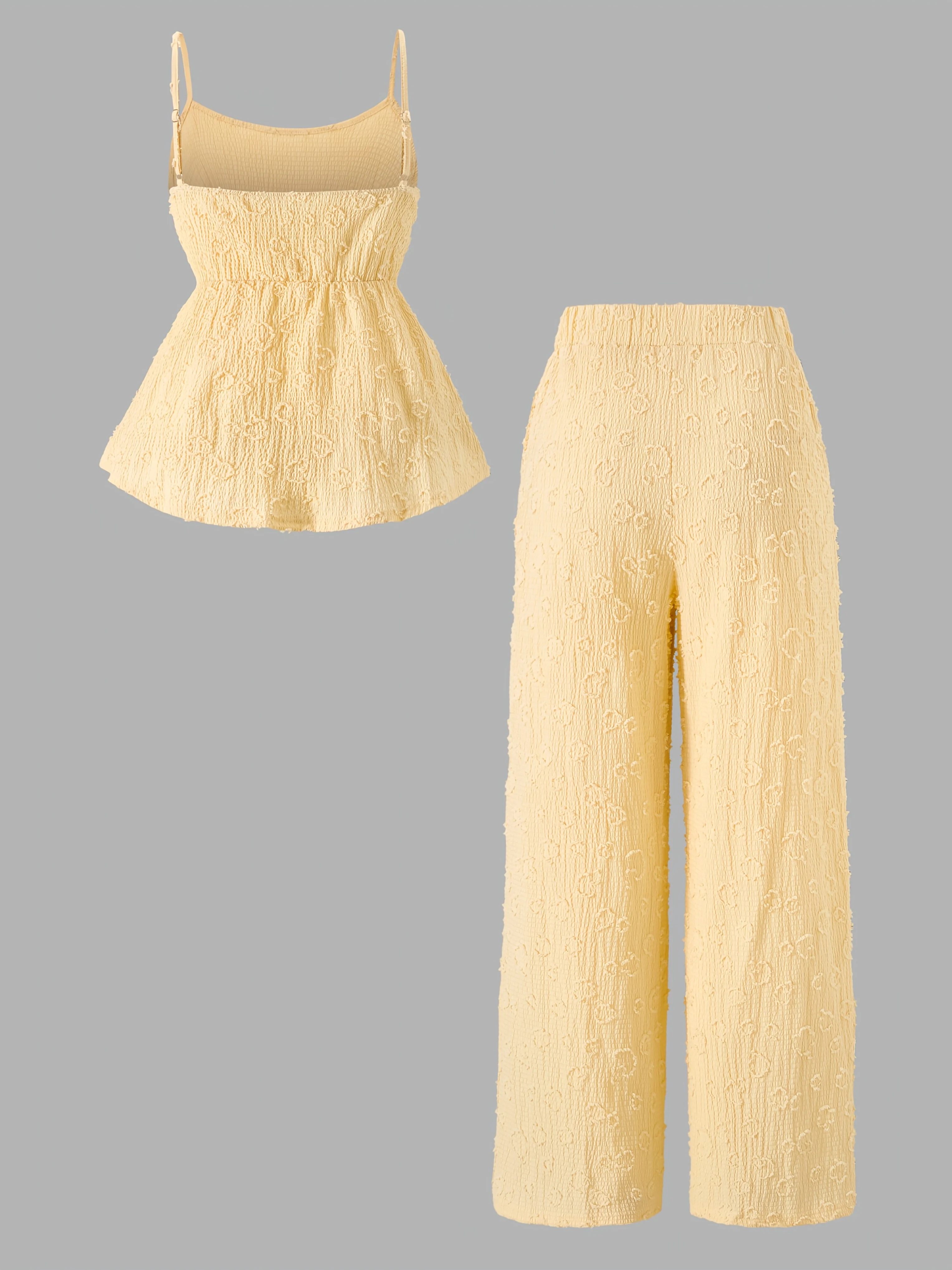 2025 Set top casual alla moda da donna e pantaloni a gamba larga, camicia top allacciata con volant abbinata a pantaloni larghi, vacat alla moda