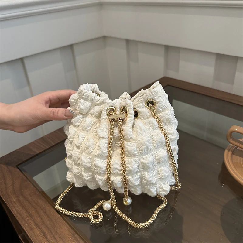 Cloud Bubbles Chic Hobo Bag borsa a tracolla a catena pieghettata da donna Solid Casual Small Bucket Bags borsa di design con pochette di fascia alta