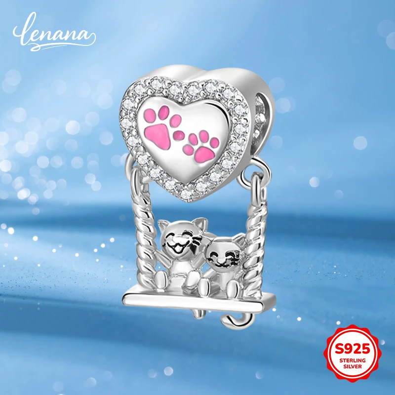 

925 sterling silver pet swinging together pendant - DIY elegant jewelry accessory gift for women