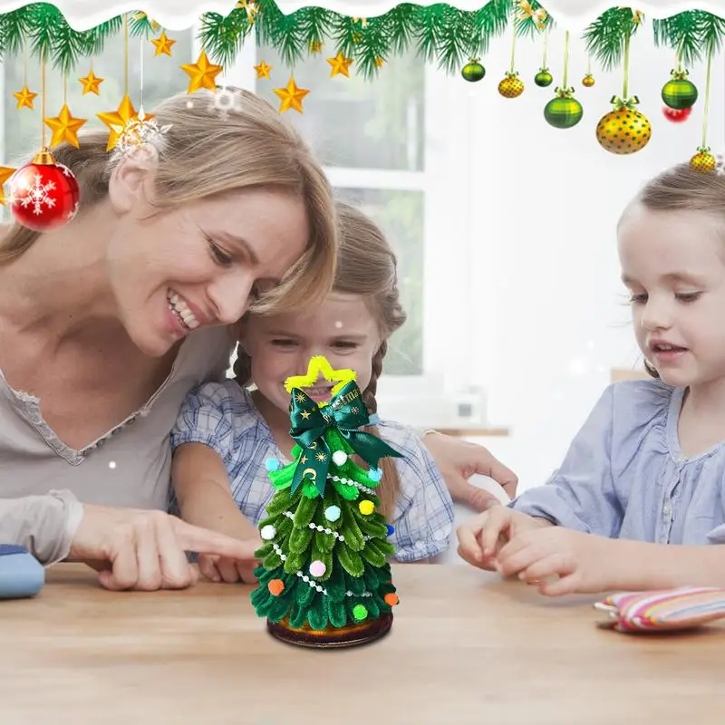 Kit de artesanía de árbol de Navidad 3D, árbol de Navidad para niños pequeños con adornos de luces, decoración para niños, Kit de fabricación de tarjetas artesanales de Navidad