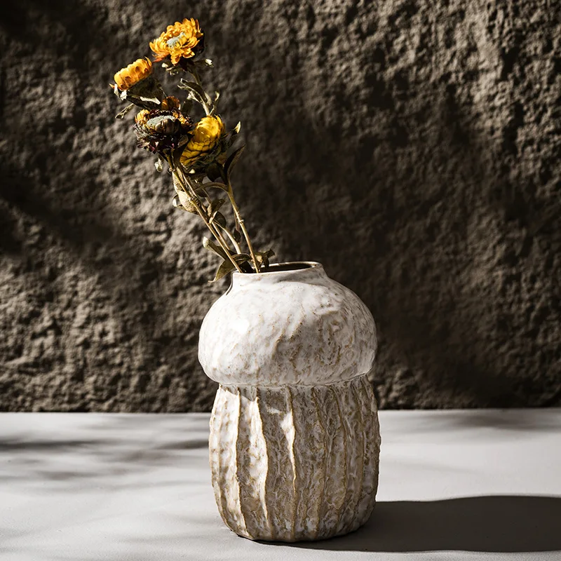Wabi Sand Wind White Ceramic Vase Ornament Living Room Flower Arrangement Simple Dried Flower Home Decoration