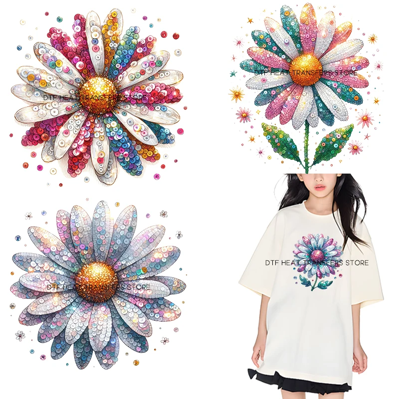 Sparkling Chrysanthemum iron on heat transfer dtf transfers ready to press patches for Children\'s clothing iron on heat transfer