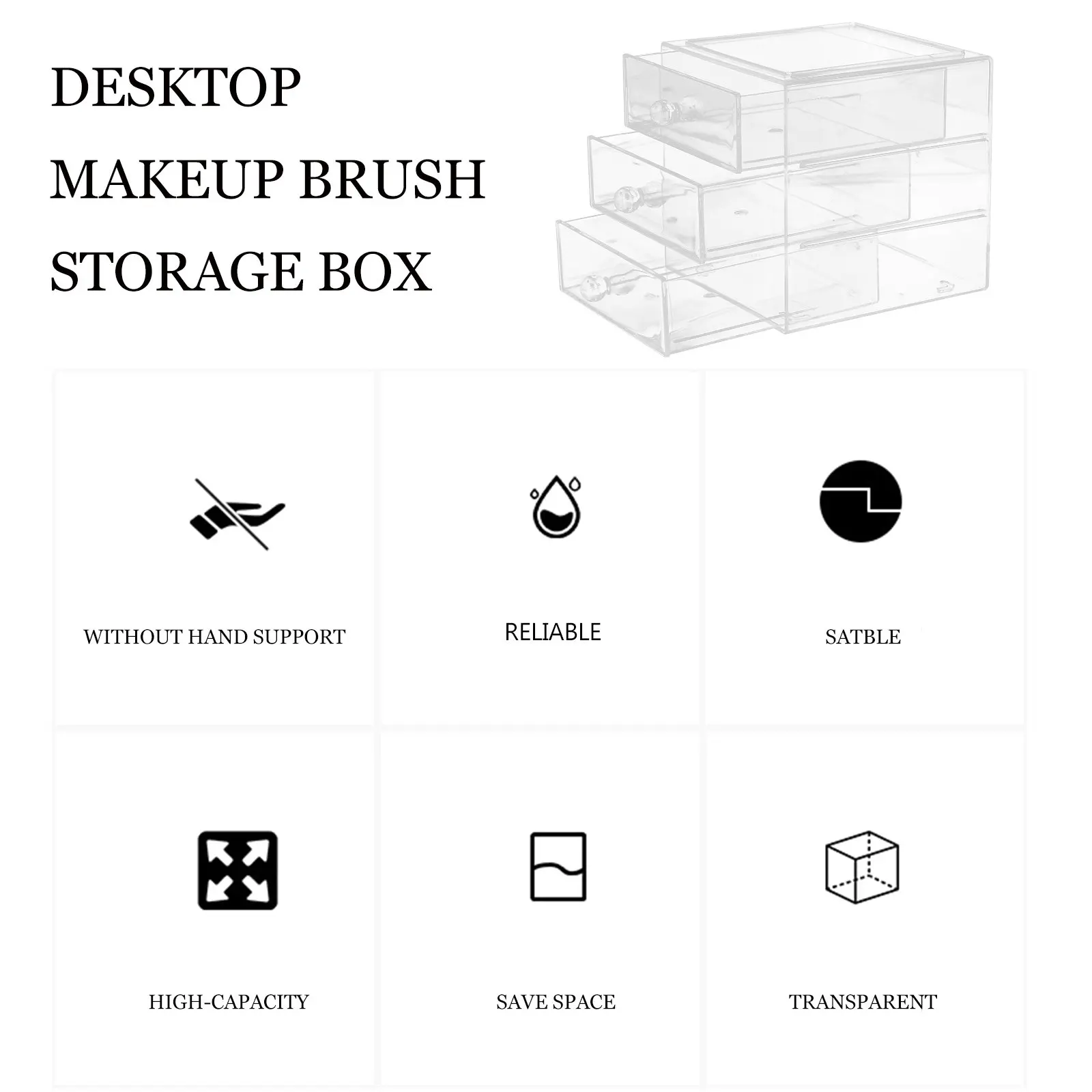 3-Level Acrylic Desk Organizer Transparent Drawer Storage Box for Makeup Cosmetics Lipstick Nail Polish Essential Oil Skin Care