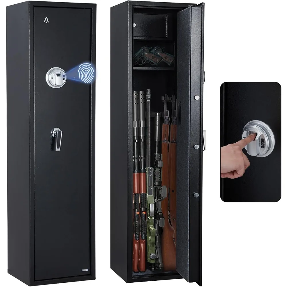 

5-6-длинный сейф для домашнего оружия, черный, 15,3 x 16,1 x 61,8 дюйма, современный стиль, доступ к биометрической и цифровой клавиатурой, винтовку и Рыба