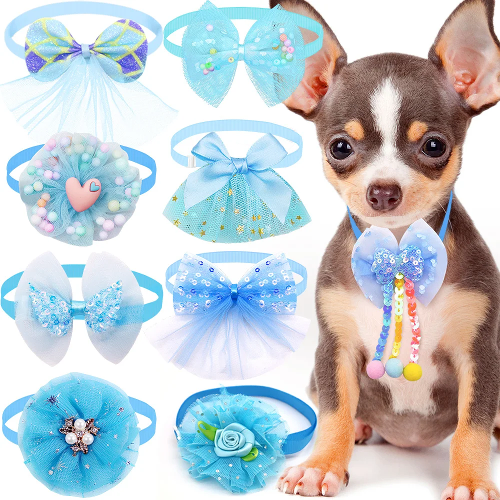 10PCS Colorful Lace Dog Cat BowTies Collar Bulk Puppy Bows Collar Adjustable Bows Necktie for Small Dog Grooming Accessories