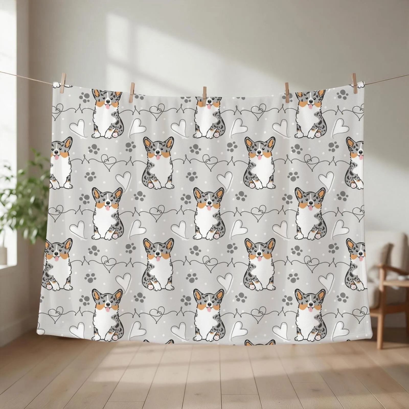 Love Corgi - Blue Merle 2 Throw Blanket couch cozy soft plush fuzzy picnic outdoor blanket