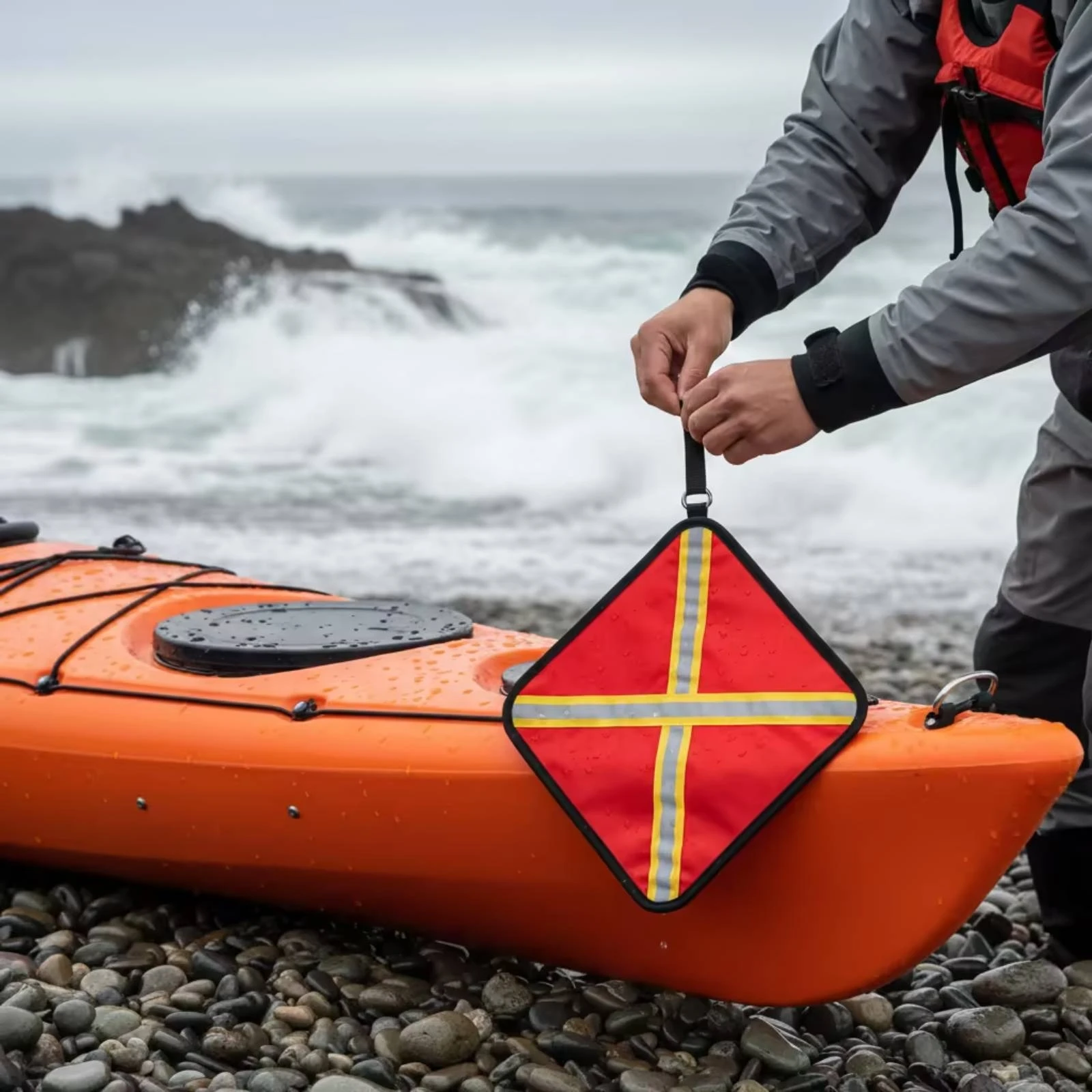 Safety Flag with Loop Square Reflective Flag Long-Lasting Easy to Install for Kayakers, Kayak, Boat